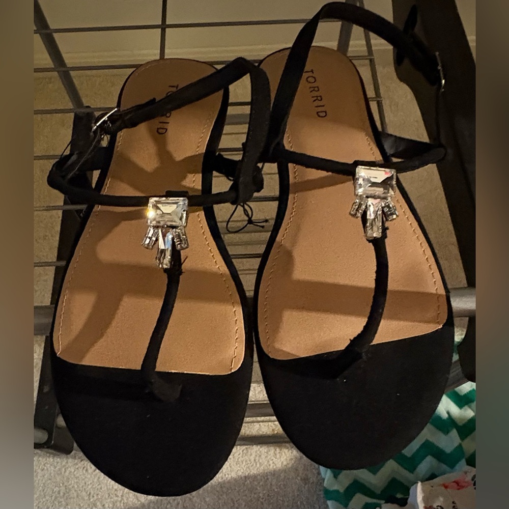 Torrid Black Sandals with Rhinestone Design Sz 8